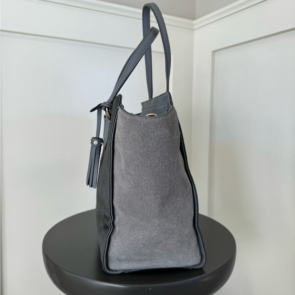 Kate Spade Laurel Way Hadlee Leather with Calf Hair Tote Satchel Gray - Picture 5 of 15